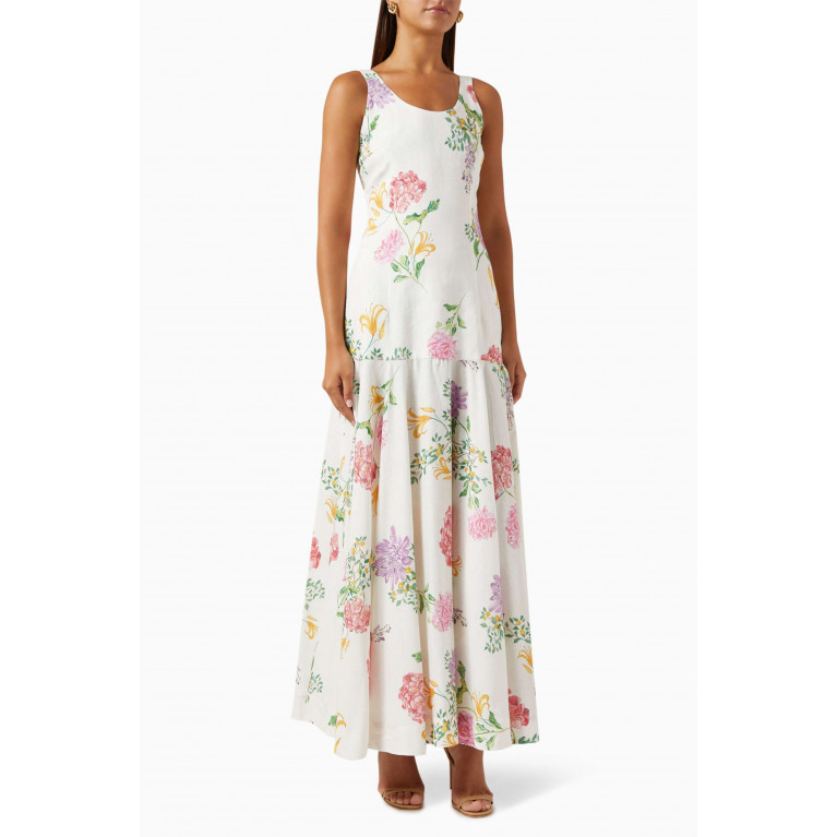 Isla&White - Adem Floral-print Maxi Dress in Linen-blend