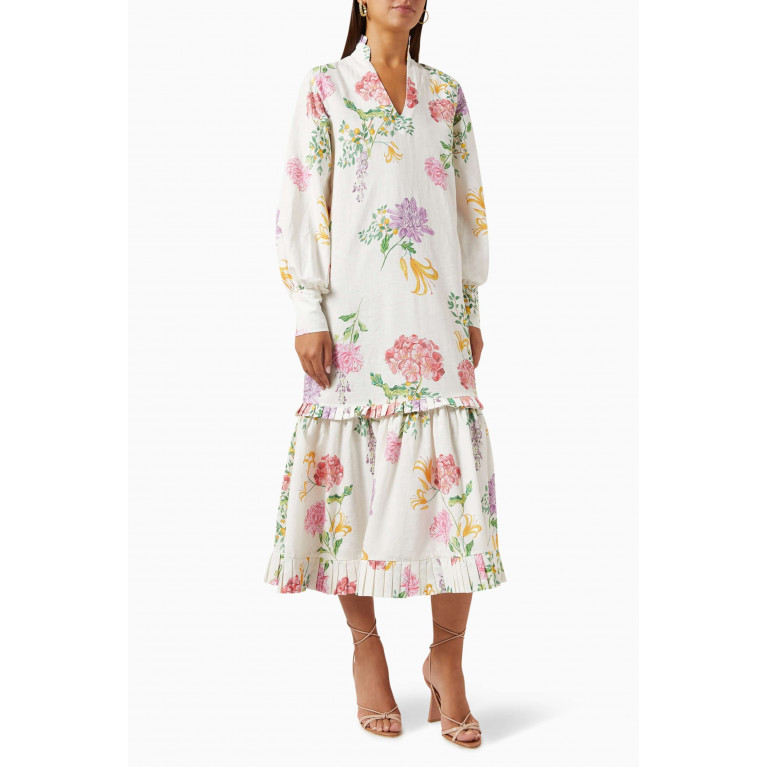 Isla&White - Fatma Floral-print Dress in Linen-blend