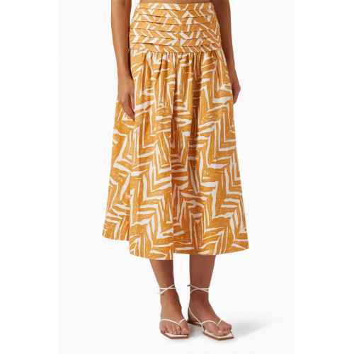 Shona Joy - Imani Pleated Yoke Midi Skirt in Linen Blend