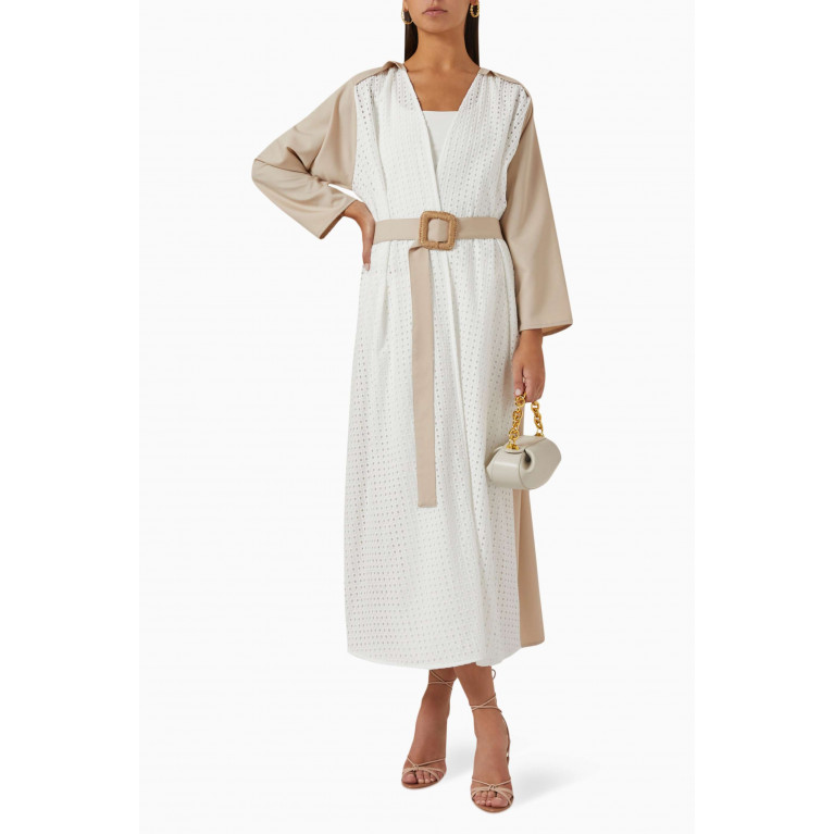 Beige Collection - Two-tone Belted Abaya Neutral