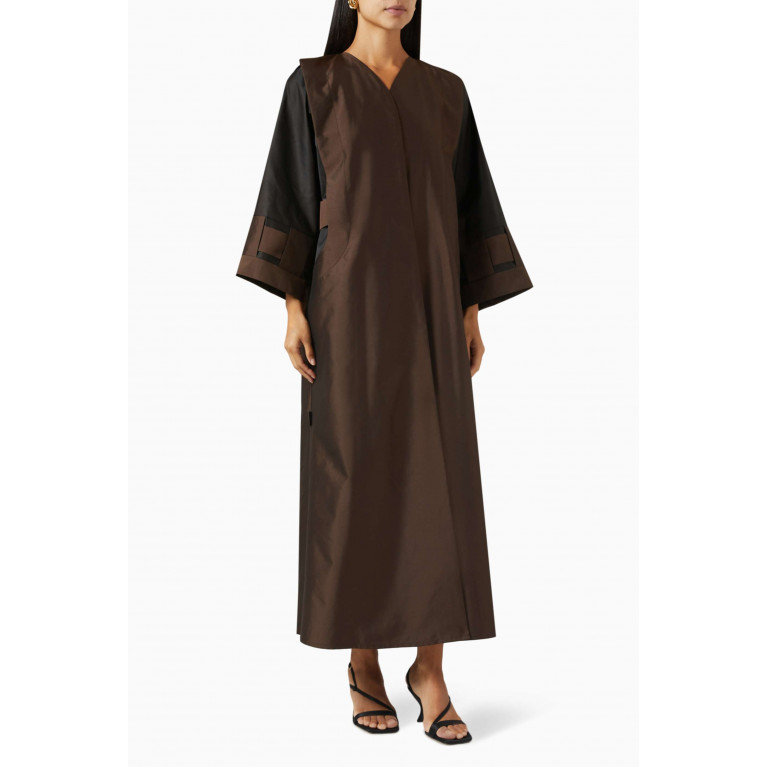 Beige Collection - Two-tone Panelled Abaya Brown