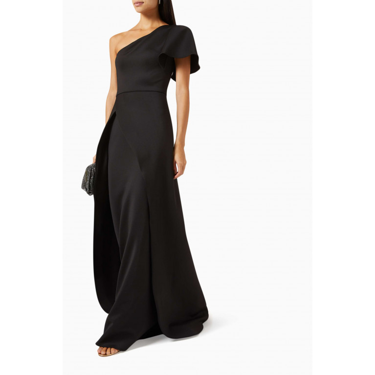 Nicole Bakti - One-shoulder Gown in Scuba Black