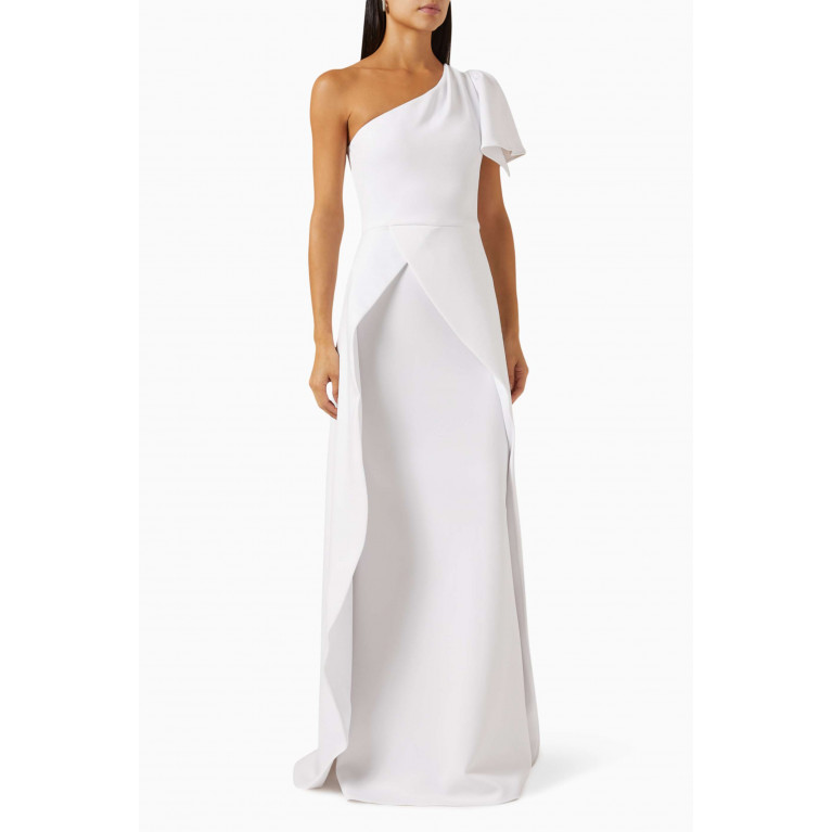 Nicole Bakti - One-shoulder Gown in Scuba White