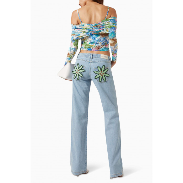 SIEDRES - Sun Flower Crochet Jeans in Denim