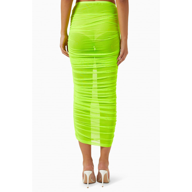 Good American - Sheer Ruched Maxi Skirt in Recycled Mesh Green