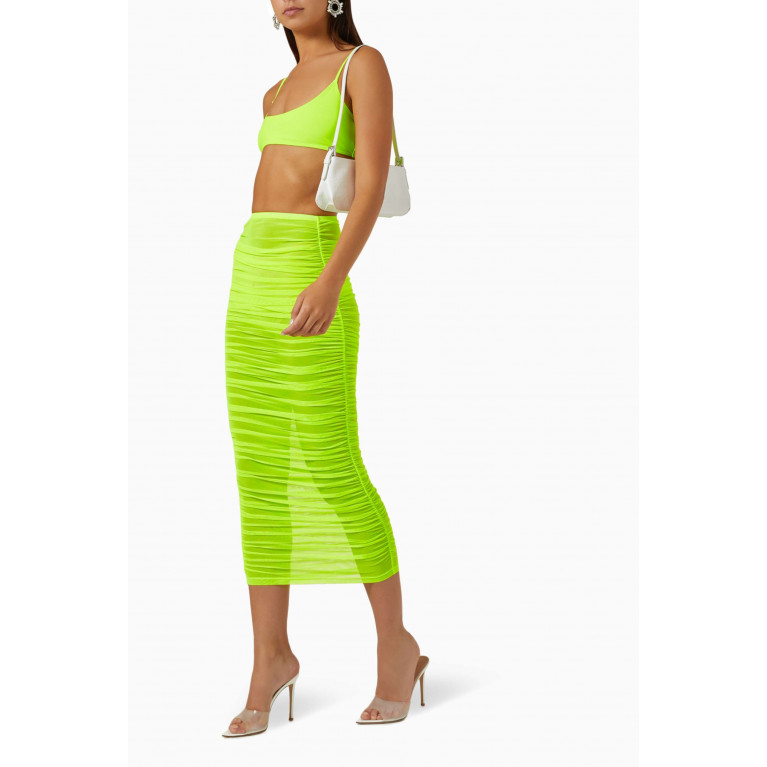 Good American - Sheer Ruched Maxi Skirt in Recycled Mesh Green