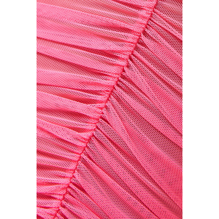 Good American - Sheer Ruched Maxi Skirt in Recycled Mesh Pink