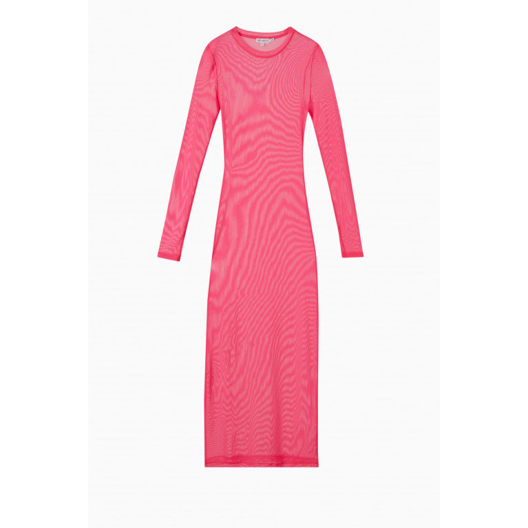 Good American - Sheer Midi Dress in Recycled Mesh Pink