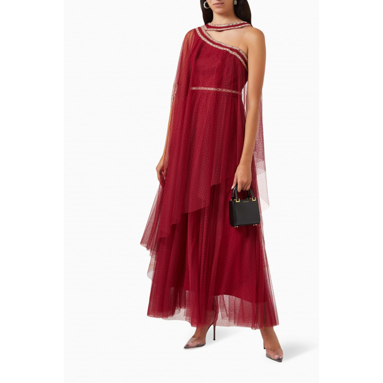 Amri - Bead-embellished Dress in Tulle Red