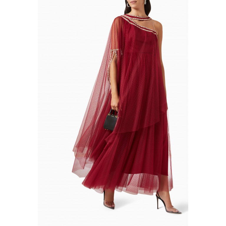 Amri - Bead-embellished Dress in Tulle Red