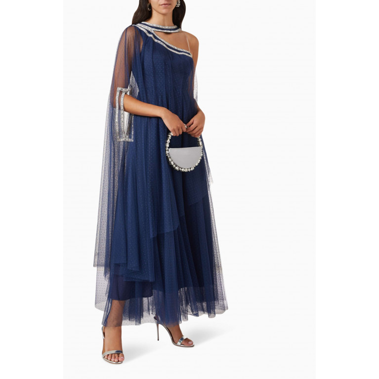 Amri - Bead-embellished Dress in Tulle Blue