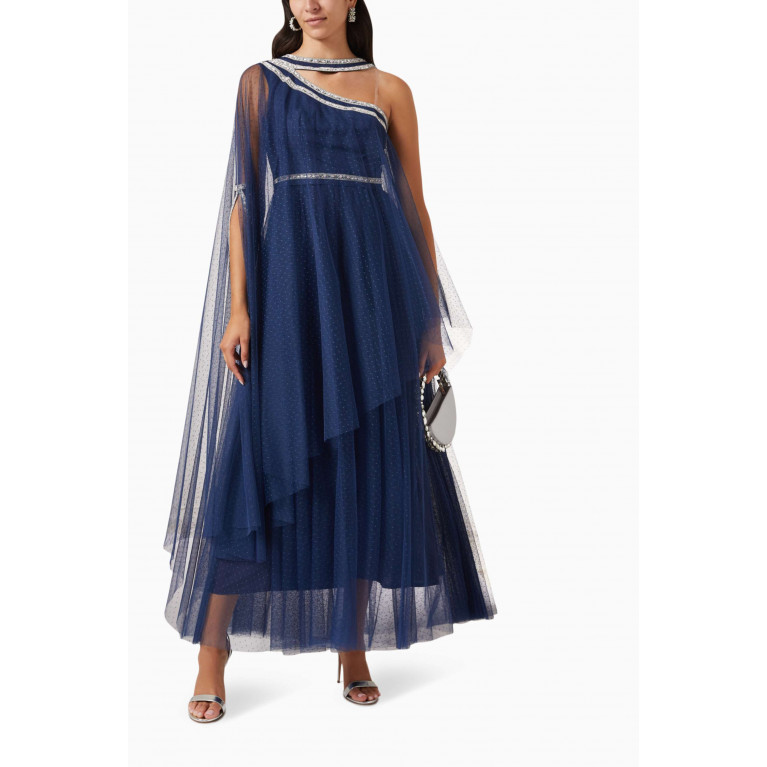 Amri - Bead-embellished Dress in Tulle Blue