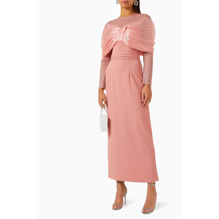 Amri - Draped Long-sleeve Dress Pink