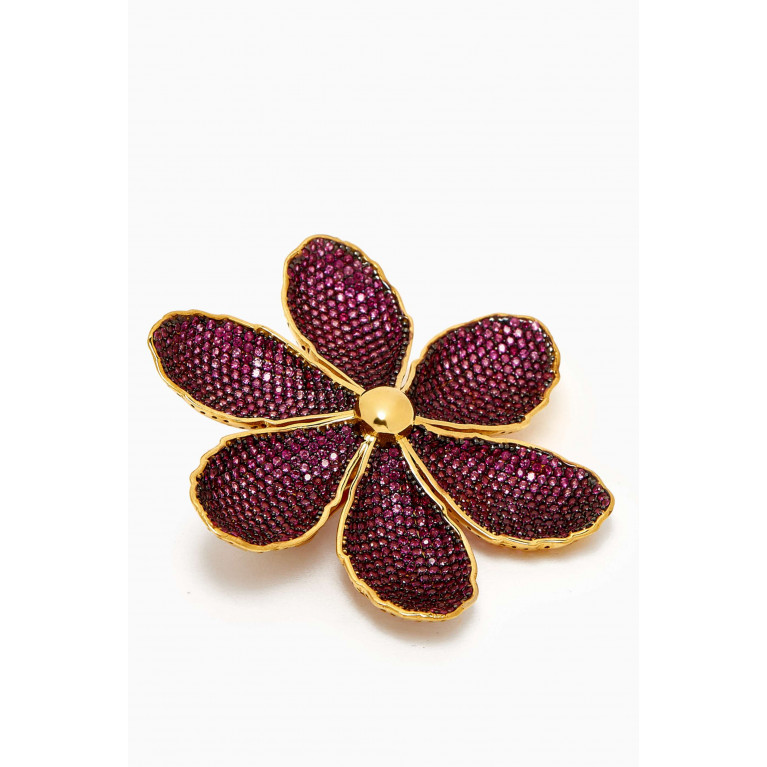 Begum Khan - Magnolia Crystal Clip Earrings in 24kt Gold-plated Bronze