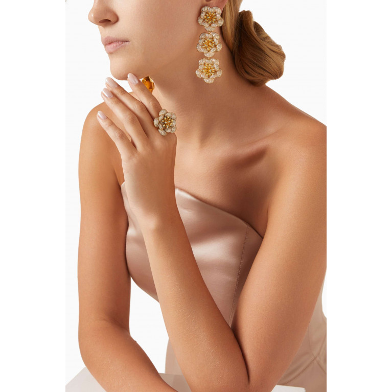 Begum Khan - Shalimar Crystal Clip Earrings in 24kt Gold-plated Bronze
