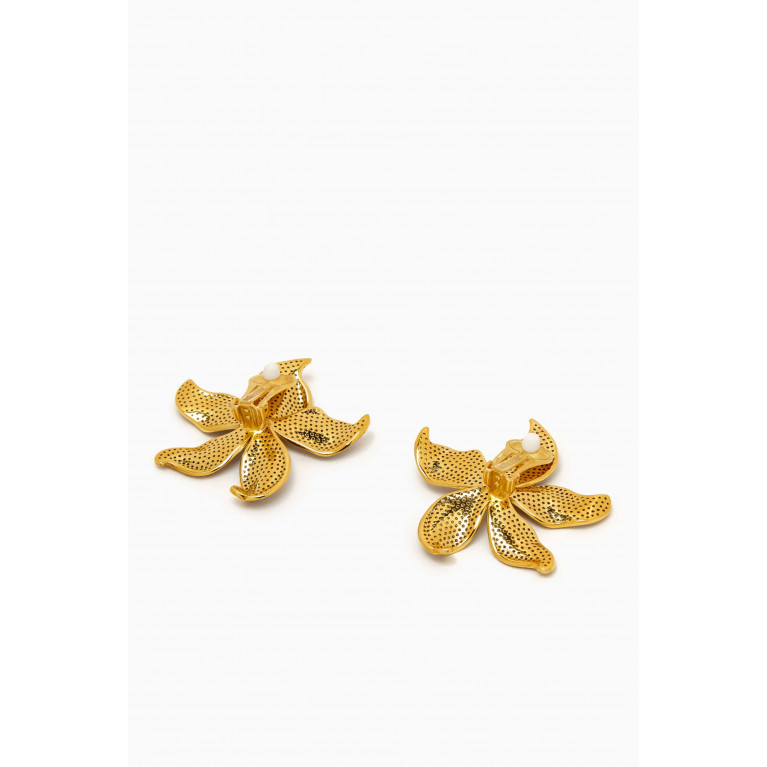 Begum Khan - Lilium Crystal Clip Earrings in 24kt Gold-plated Bronze