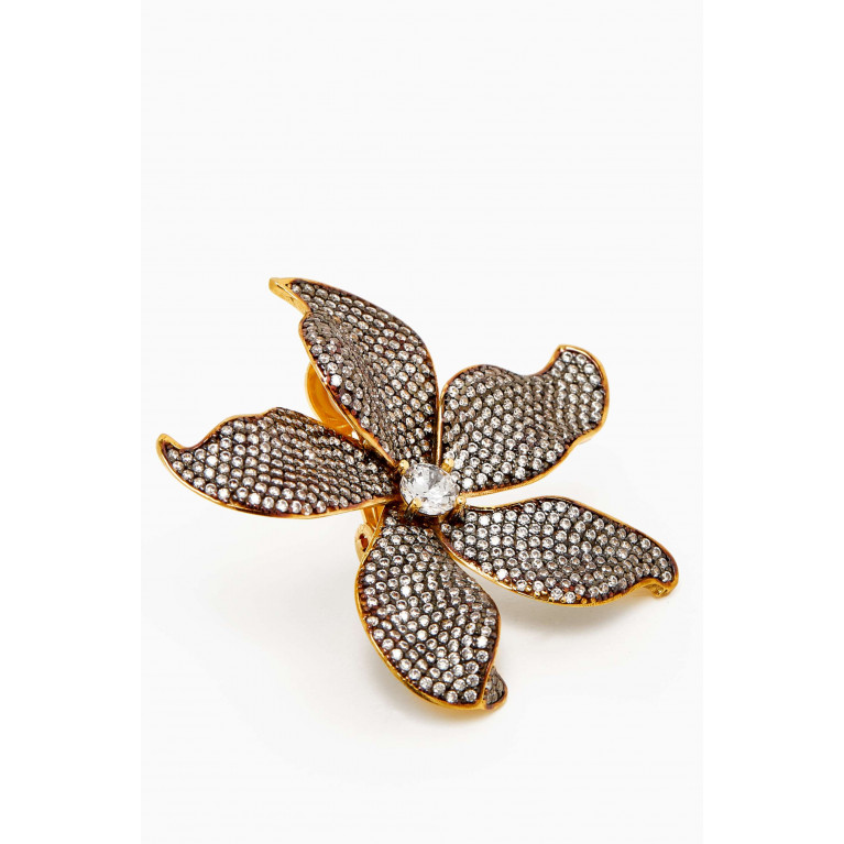 Begum Khan - Lilium Crystal Clip Earrings in 24kt Gold-plated Bronze