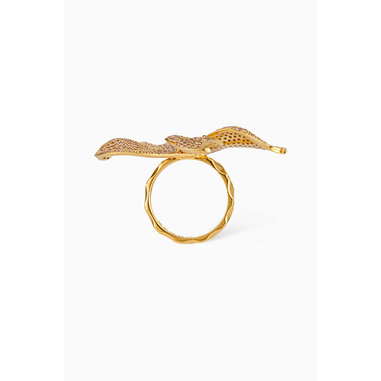 Begum Khan - Lilum Crystal Ring in 24kt Gold-plated Bronze