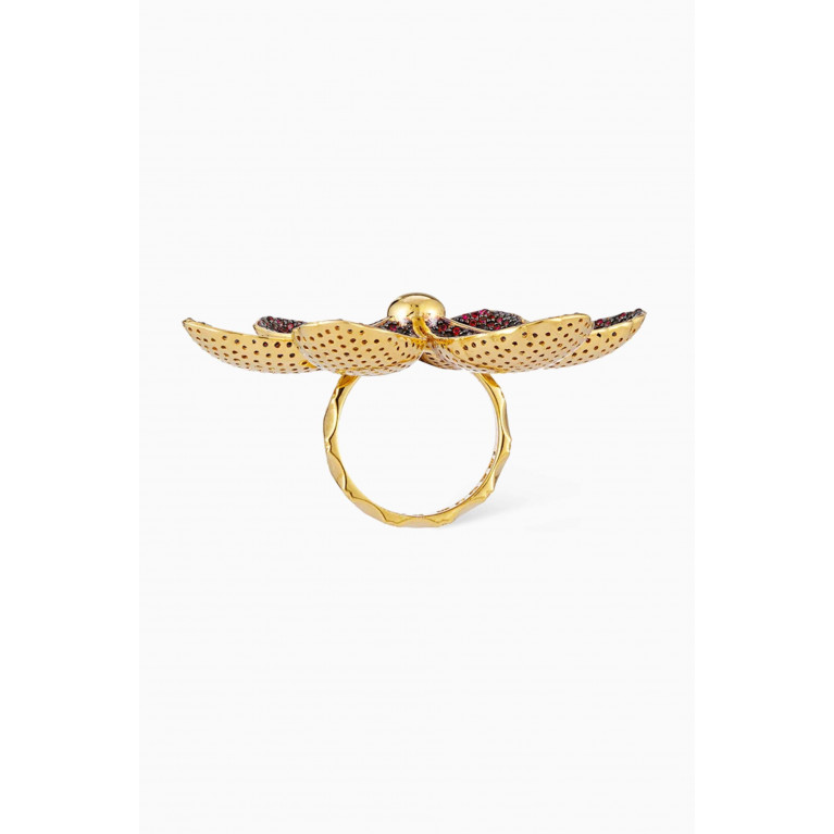 Begum Khan - Magnolia Crystal Ring in 24kt Gold-plated Bronze