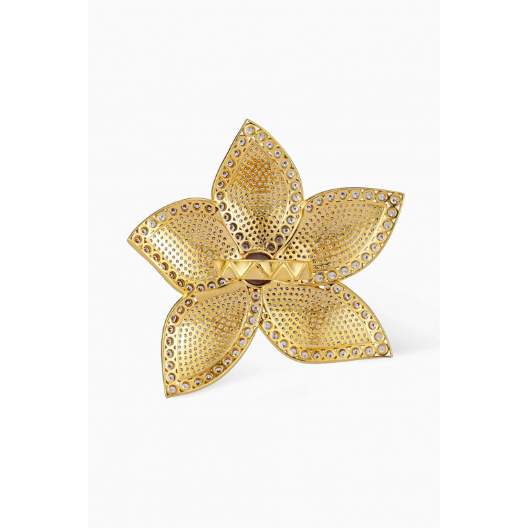 Begum Khan - Lotus Crystal Ring in 24kt Gold-plated Bronze
