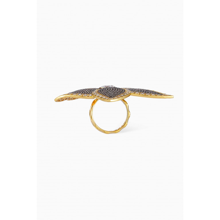 Begum Khan - Lotus Crystal Ring in 24kt Gold-plated Bronze