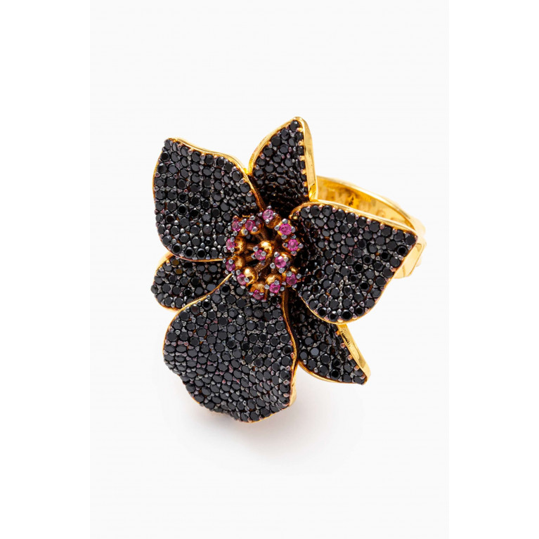 Begum Khan - Orchid Crystal Ring in 24kt Gold-plated Bronze