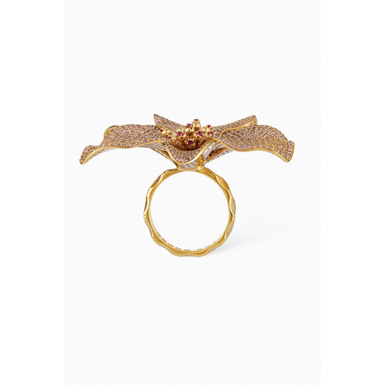 Begum Khan - Singapore Orchid Crystal Ring in 24kt Gold-plated Bronze