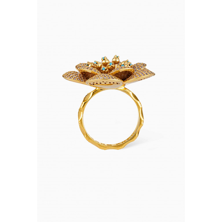 Begum Khan - Carnation Crystal Ring in 24kt Gold-plated Bronze