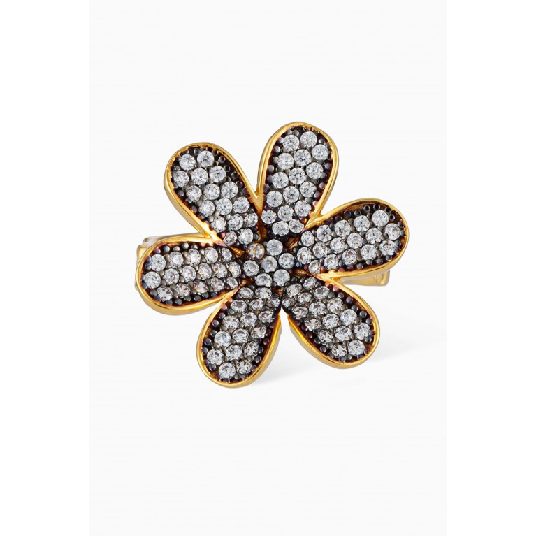 Begum Khan - Mini Daisy Crystal Ring in 24kt Gold-plated Bronze