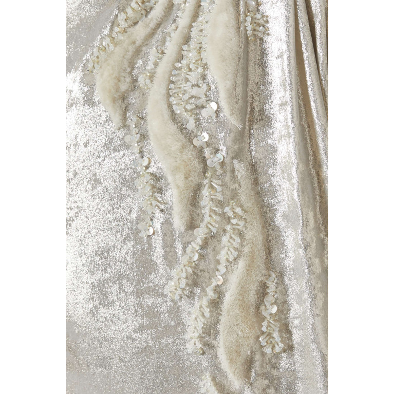 Ruya - Embellished Kaftan in Foil Crepe Neutral
