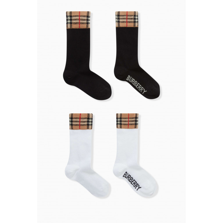 Burberry - Check Panel Socks in Cotton-blend, Set of 2