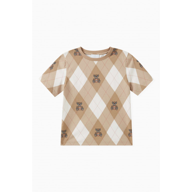 Burberry - Argyle-pattern Bear-print T-shirt in Cotton