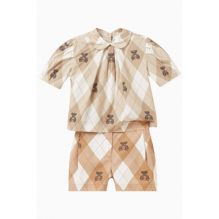 Burberry - Argyle-pattern Thomas Bear-print Shorts in Cotton