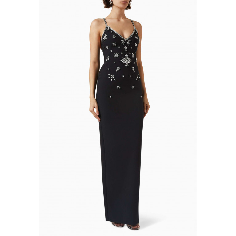 Marchesa Notte - Scattered Crystal Column Gown in Crepe