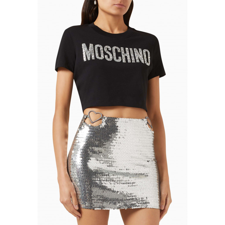 Moschino - Glitter Logo Crop T-shirt in Cotton-jersey