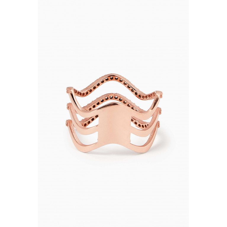KHAILO SILVER - Triple Crystal Wave Ring in Rose-gold Plated Sterling Silver