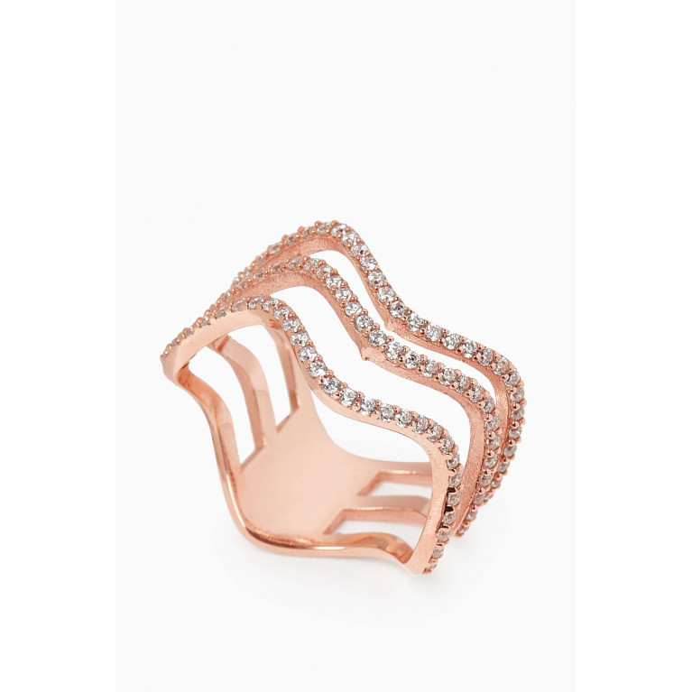 KHAILO SILVER - Triple Crystal Wave Ring in Rose-gold Plated Sterling Silver
