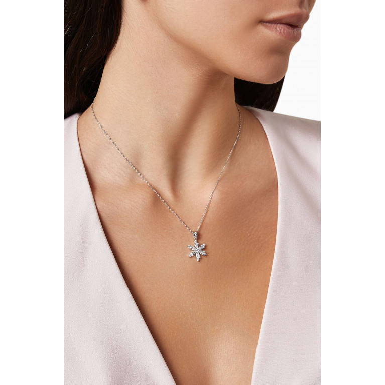 KHAILO SILVER - Flower Crystal Pendant Necklace in Sterling Silver