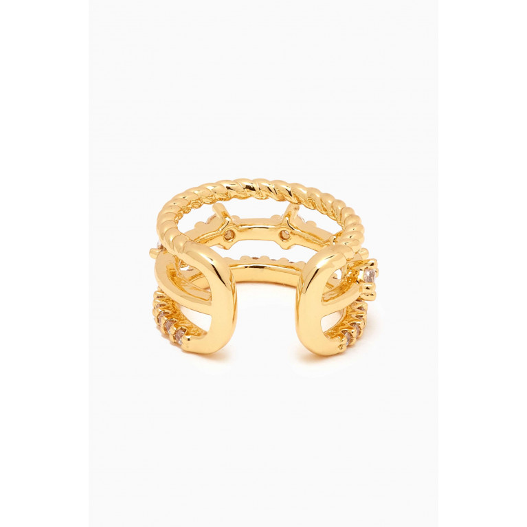 Tai Jewelry - Triple Row Crystal Single Ear Cuff in Gold-plated Brass