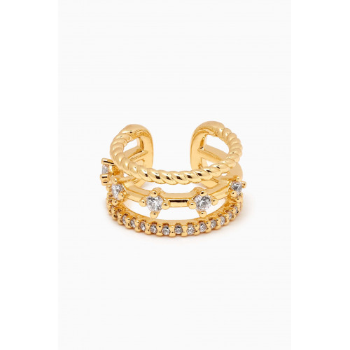 Tai Jewelry - Triple Row Crystal Single Ear Cuff in Gold-plated Brass