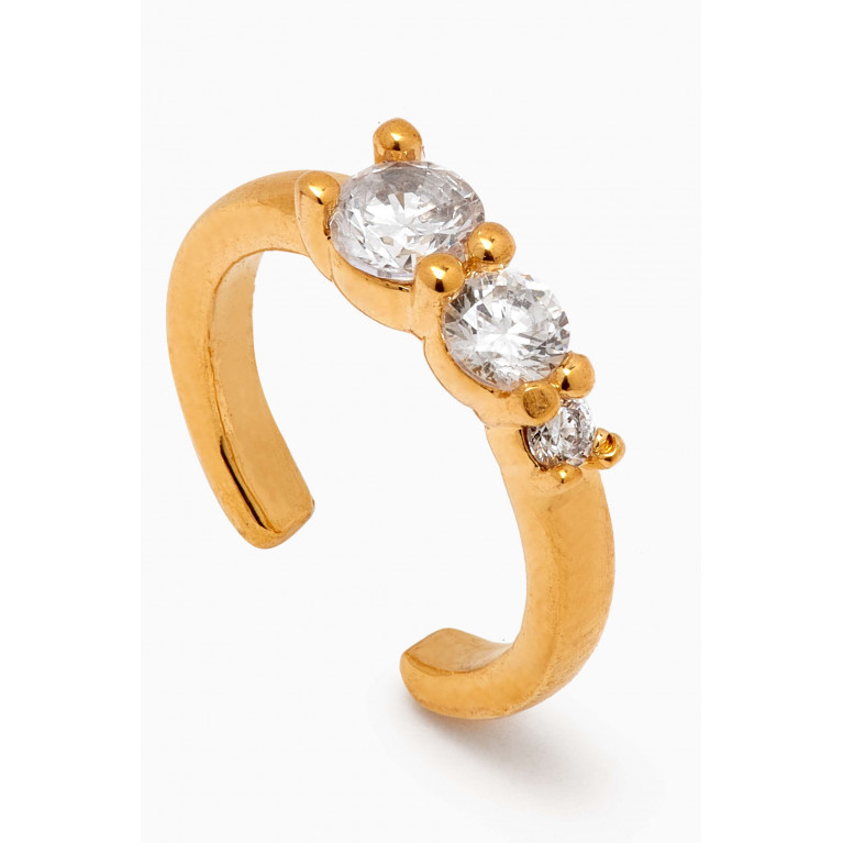 Tai Jewelry - Triple Stone Crystal Single Ear Cuff in Gold-plated Brass