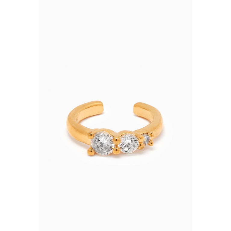 Tai Jewelry - Triple Stone Crystal Single Ear Cuff in Gold-plated Brass