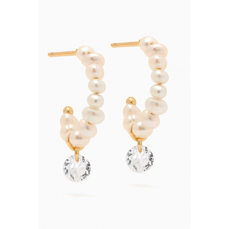 Tai Jewelry - Crystal Drop Pearl Hoops in Gold-plated Brass