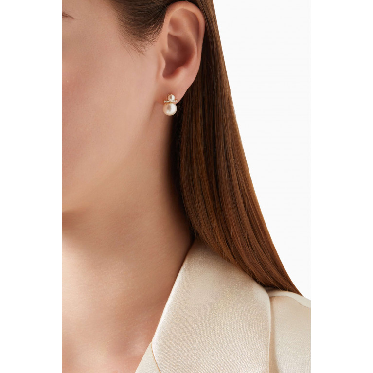 Tai Jewelry - Double Pearl Stud Earrings in Gold-plated Brass
