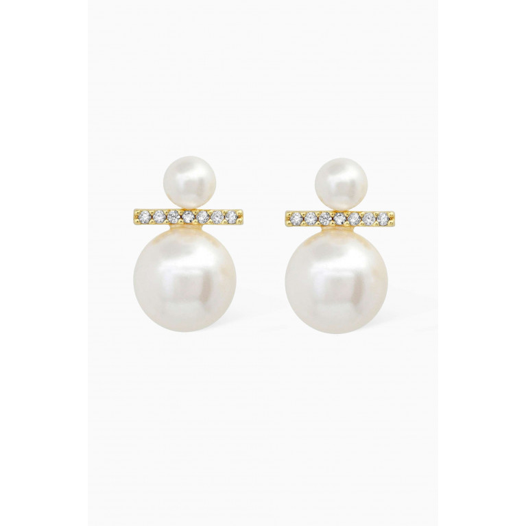 Tai Jewelry - Double Pearl Stud Earrings in Gold-plated Brass