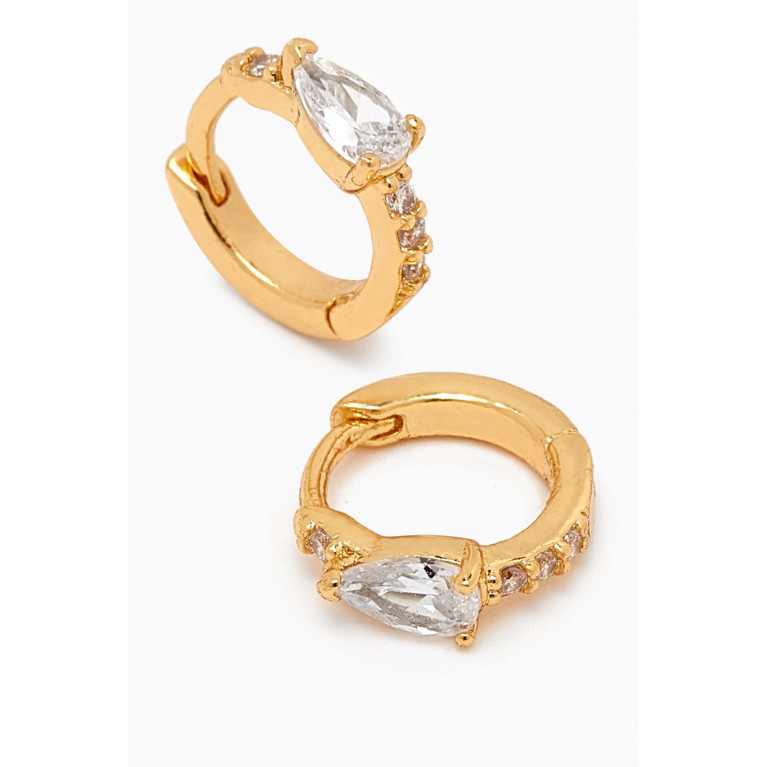 Tai Jewelry - Pear Crystal Huggies in Gold-plated Brass