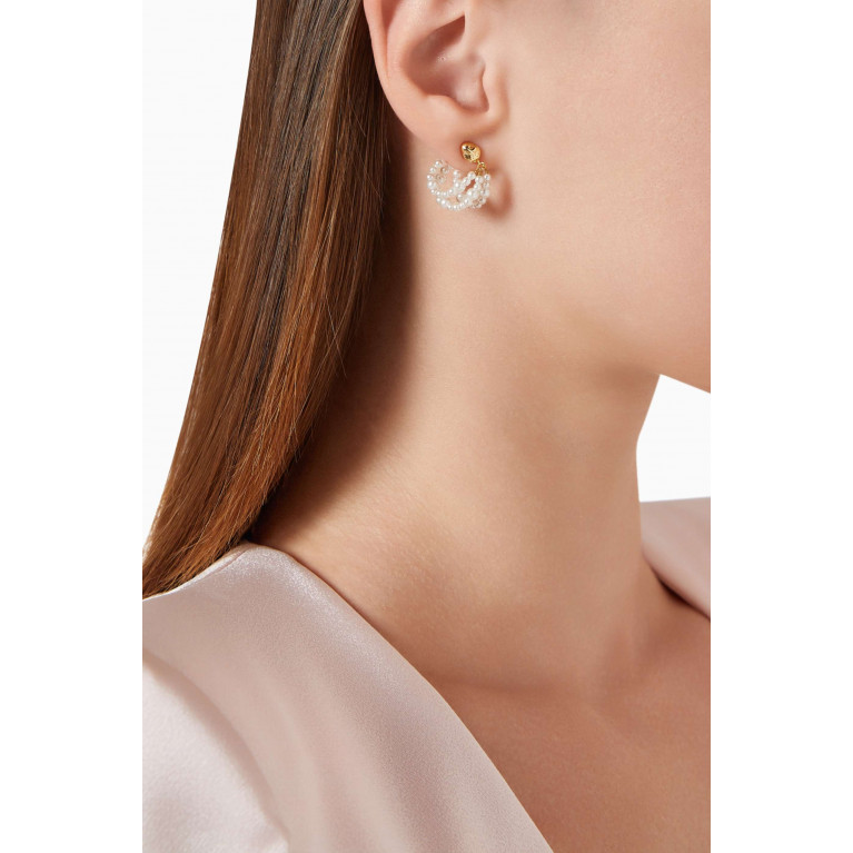 Tai Jewelry - Triple Strand Pearl Stud Earrings in Gold-plated Brass