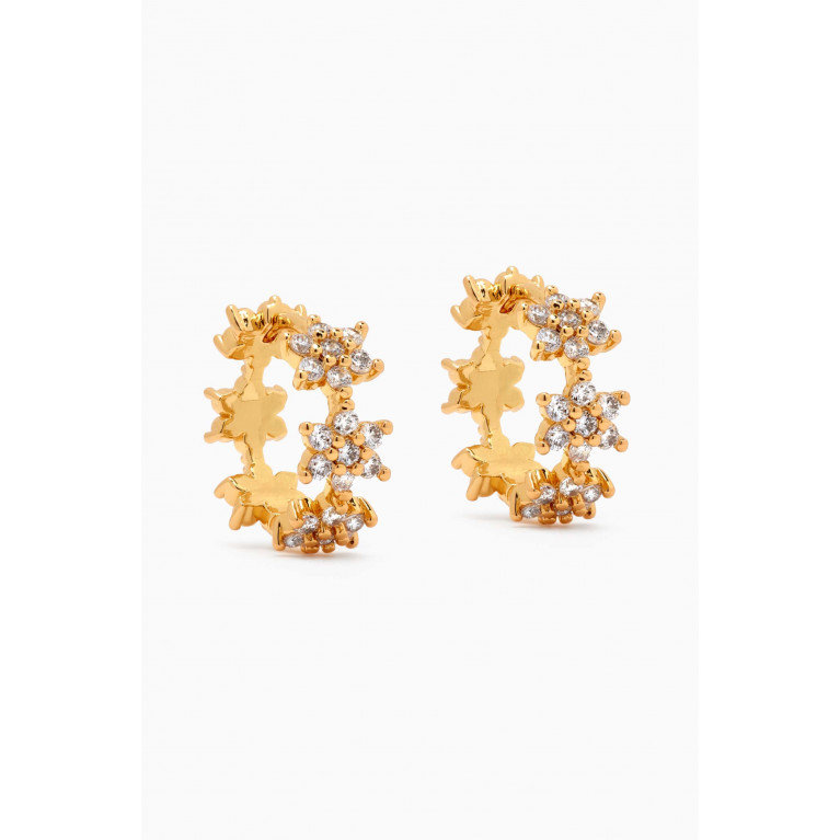 Tai Jewelry - Crystal Flower Huggies in Gold-plated Brass