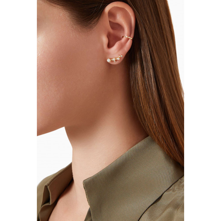 Tai Jewelry - Crystal & Pearl Single Ear Cuff in Gold-plated Brass