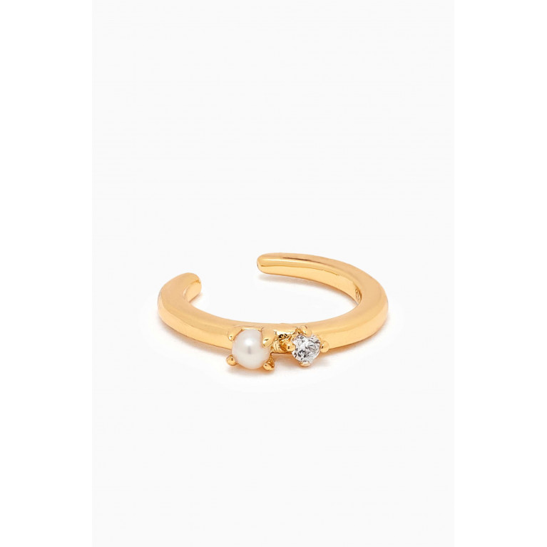 Tai Jewelry - Crystal & Pearl Single Ear Cuff in Gold-plated Brass